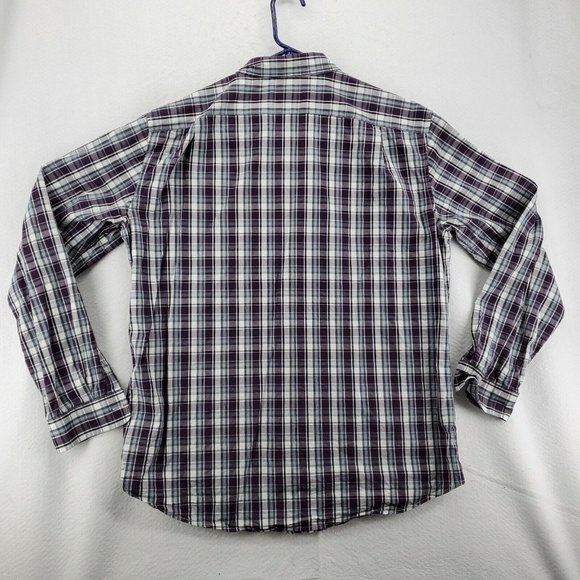 EDDIE BAUER Shirt Men's L/S Casual Button Up Collared Plaid Purple Gray Large - Picture 8 of 12